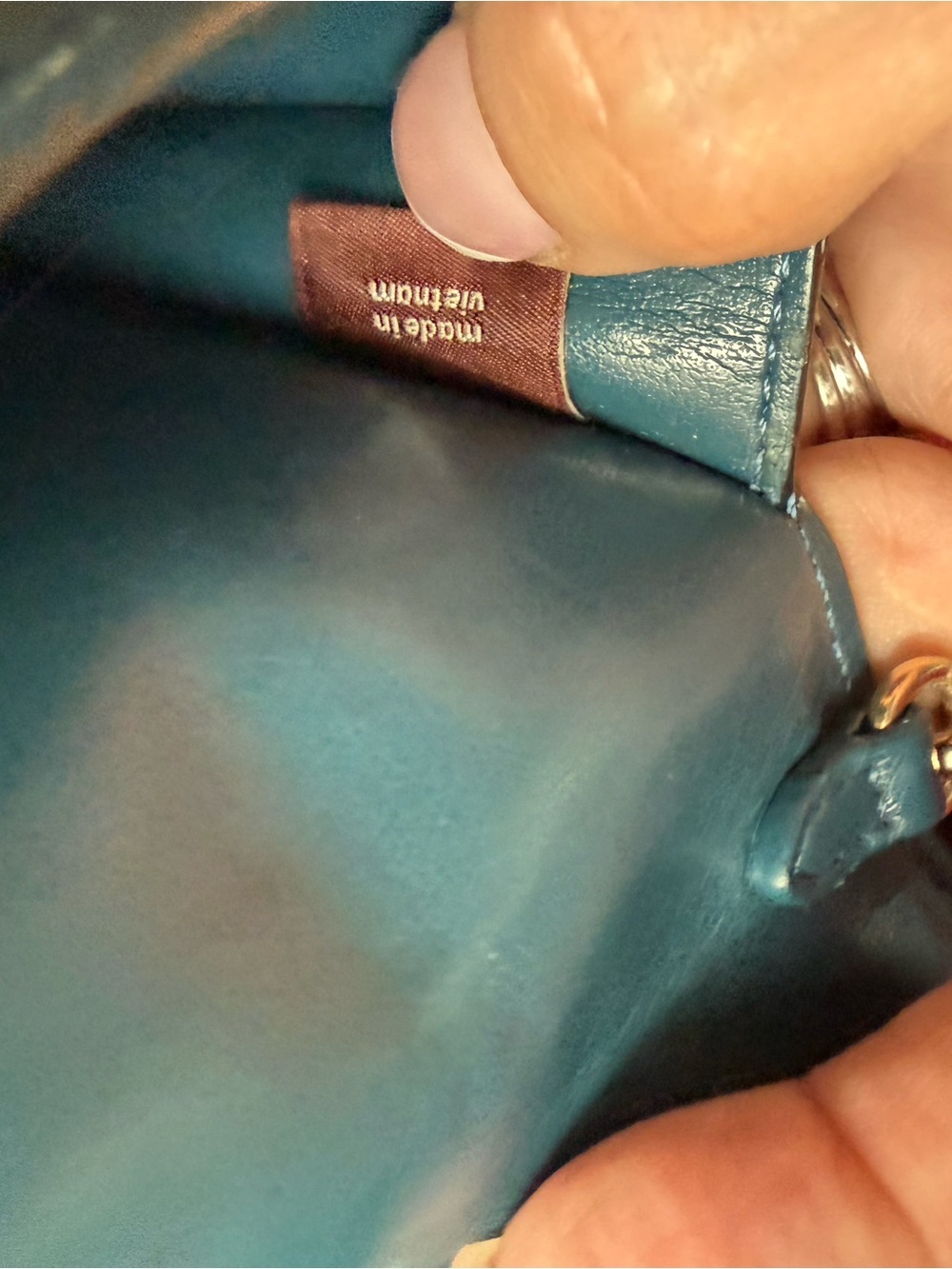 Coach Teal Leather Phone Crossbody Bag | Gold Chain Strap Fits 16Pro Max - Picture 9 of 12